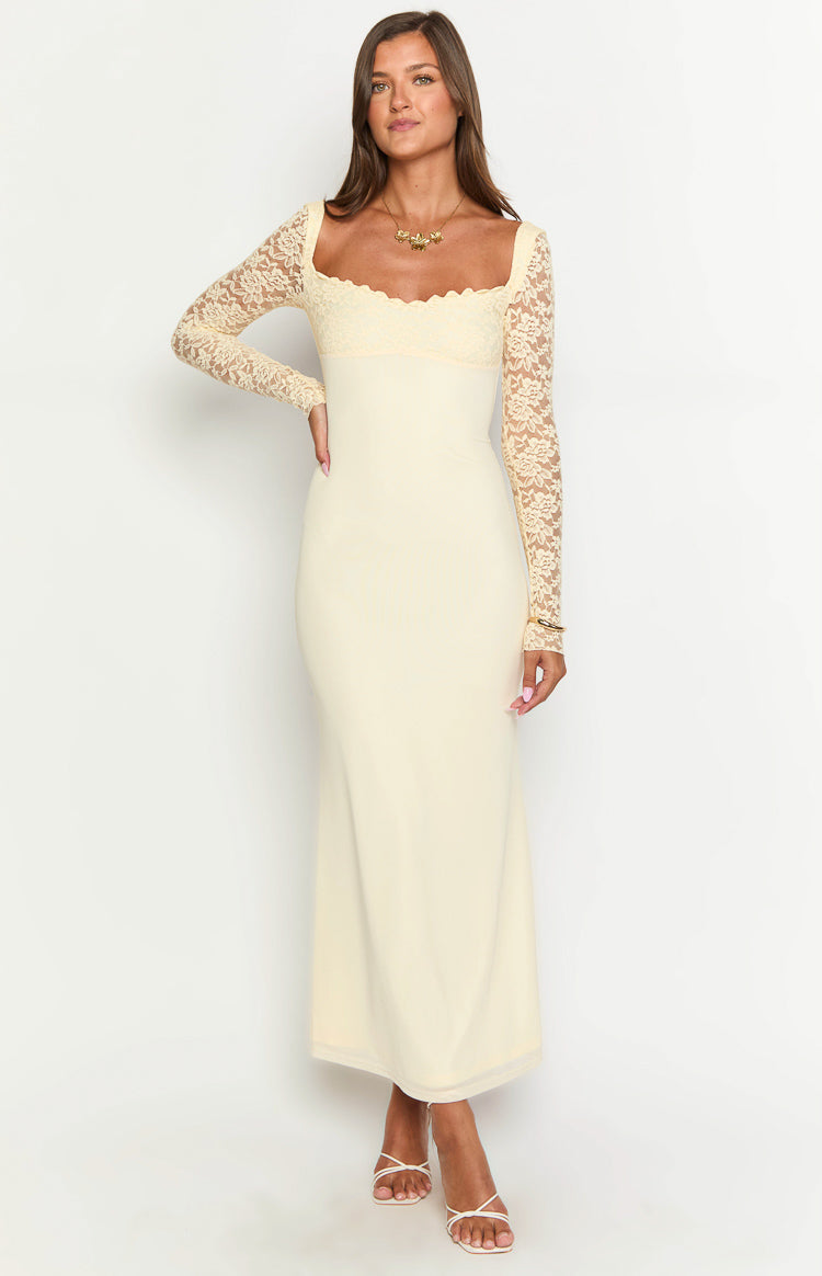 en creme maxi dress Odette Cream Long Sleeve Formal Maxi Dress - US 16