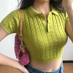 Knit Polo Crop Top