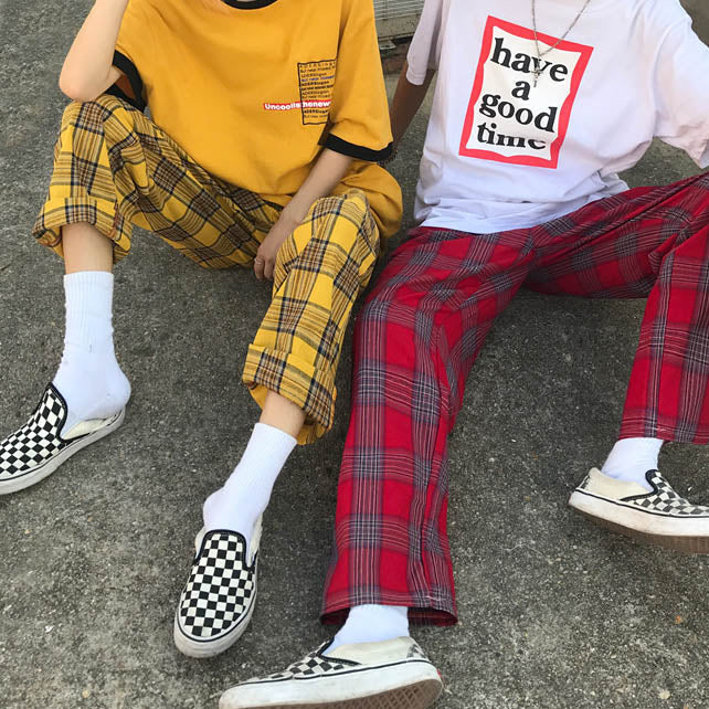 90s Kids Pants in Plaid Check