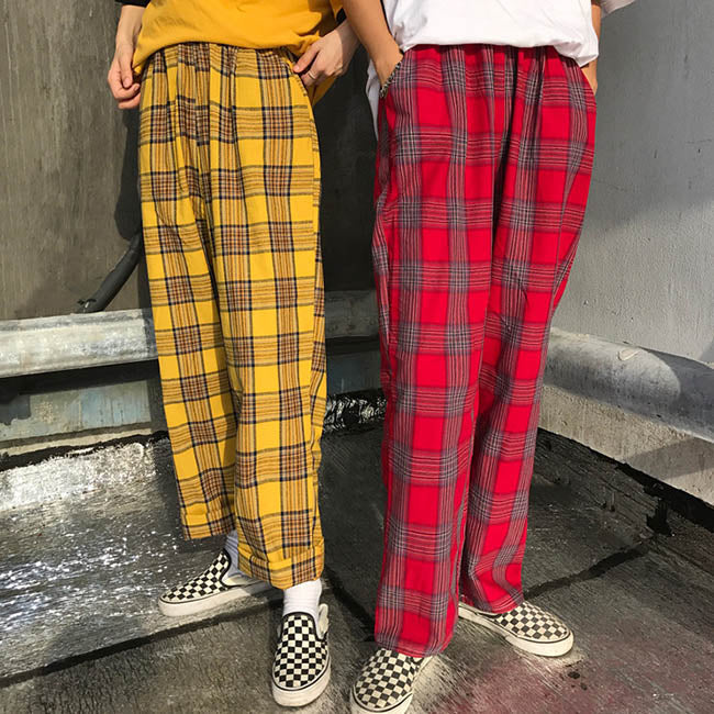 90s Kids Pants in Plaid Check