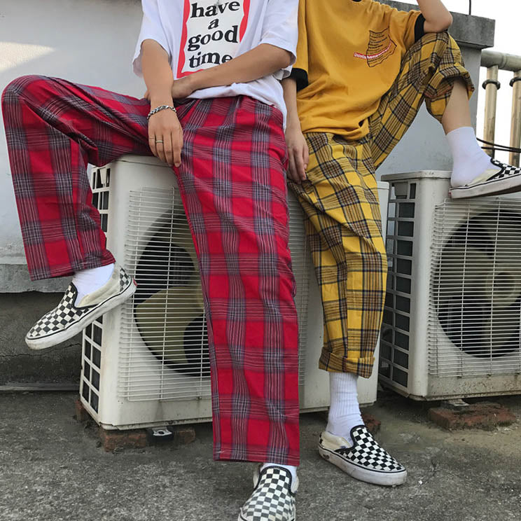 90s Kids Pants in Plaid Check