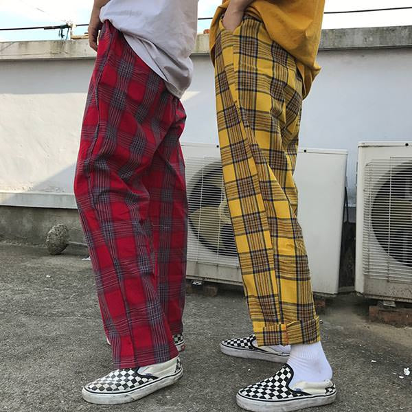 90s Kids Pants in Plaid Check