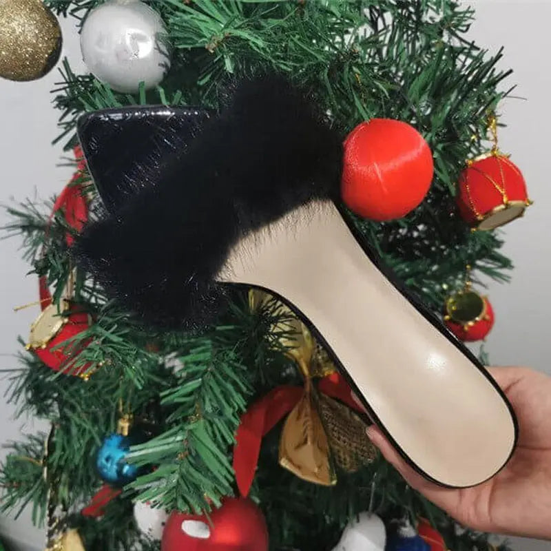 Furry Thin High Heeled Peep Toe Sandals