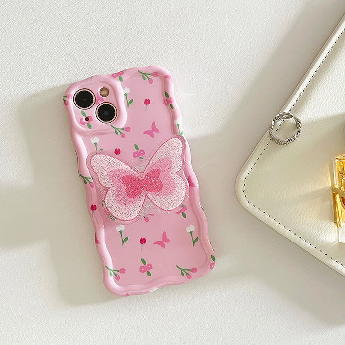 Pink Flowers Butterfly iPhone Case