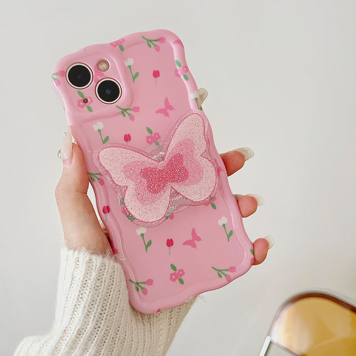 Pink Flowers Butterfly iPhone Case