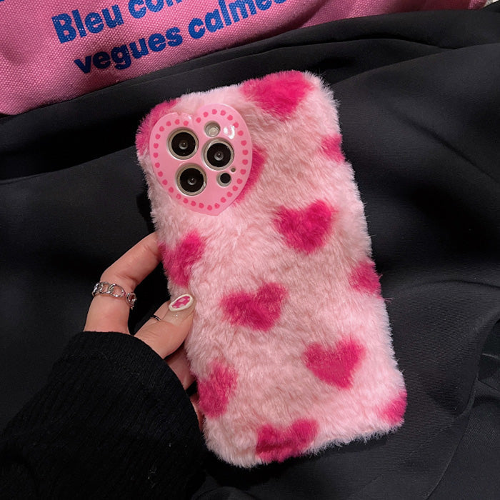 Pink Heart Furry iPhone Case