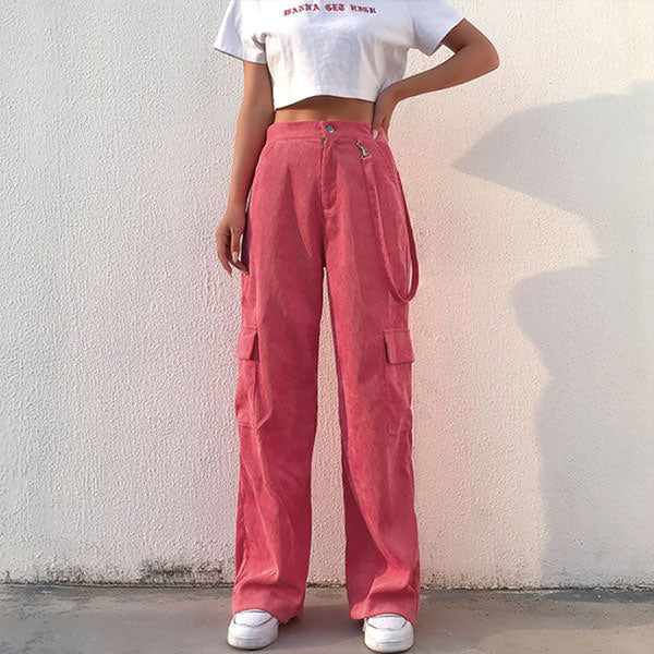 Pink Cord Cargo Pants