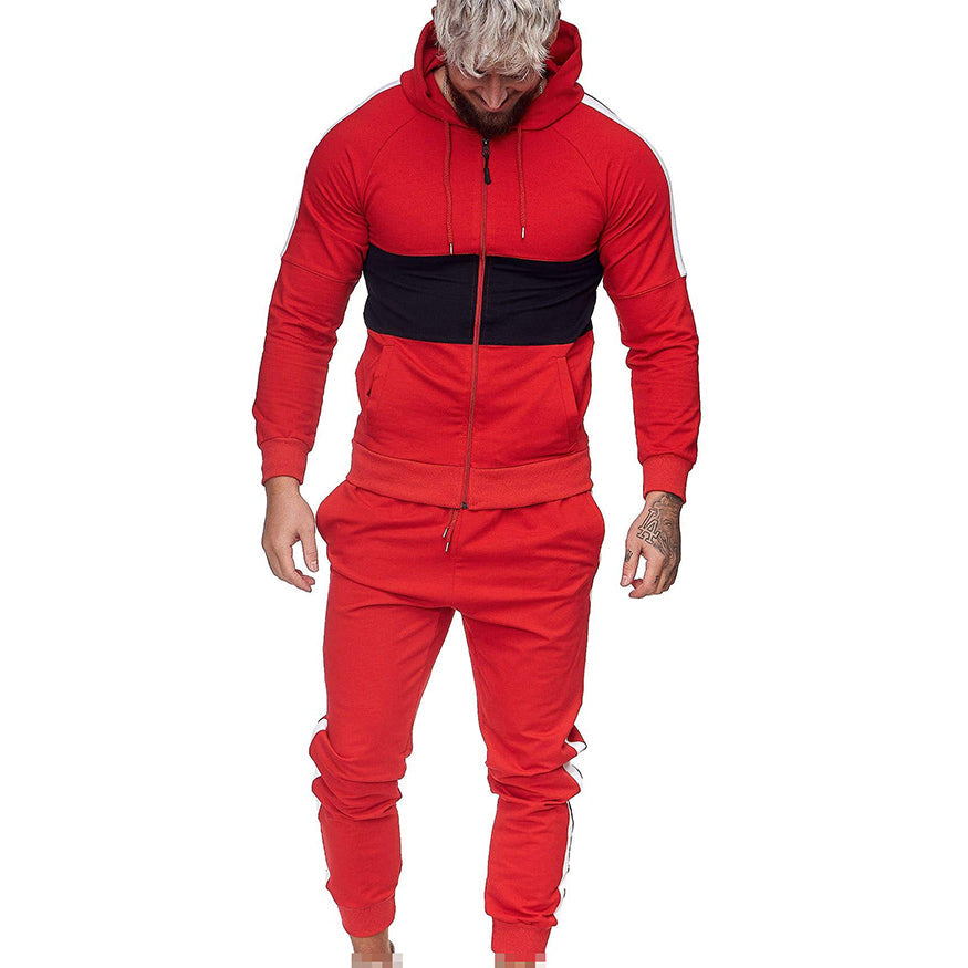 Men Fall Color Block 2 Pieces Sweatsuits