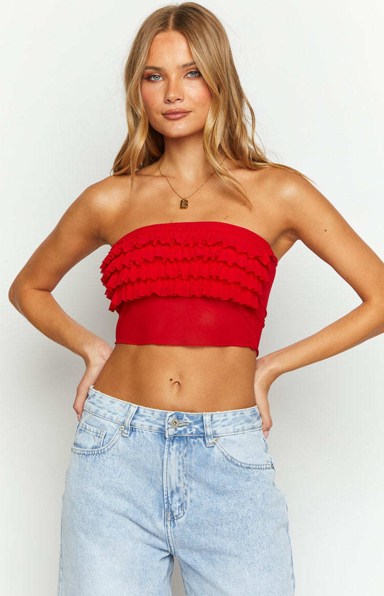 Red Rumba Short Ruffle Rumba Rouge Red Ruffle Tube Top – Vivuki