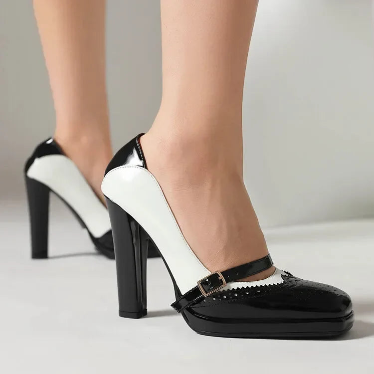 Square head Shallow mouth Thick heel Shoes