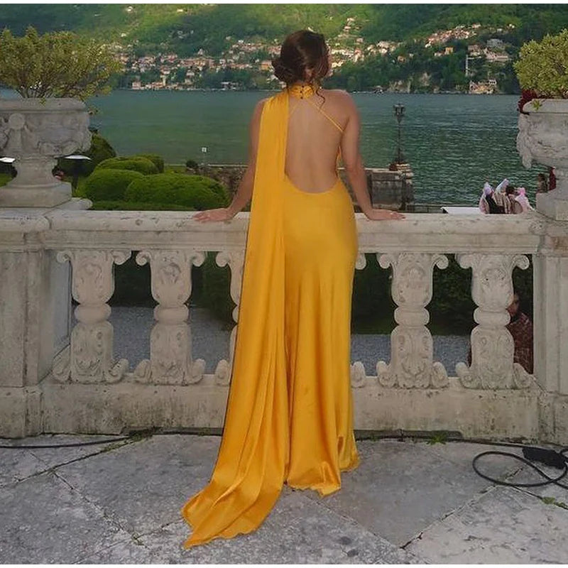 Yellow Satin Maxi Dress