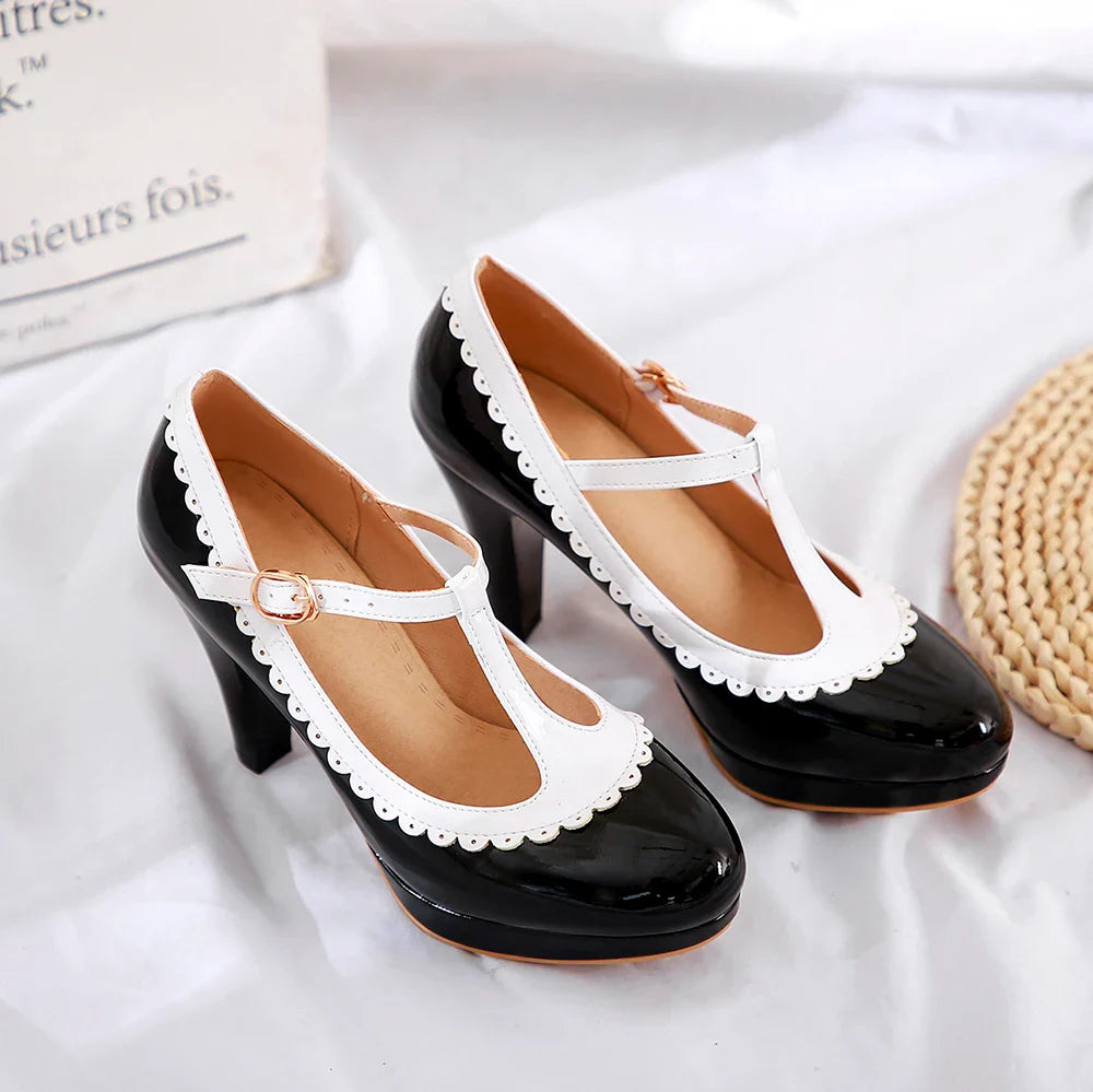 Platform Heel T-Strap Mary Janes Shoes