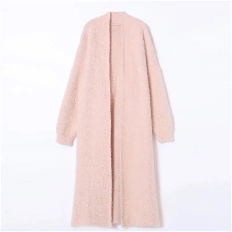 Thickened Mink Fleece Knitted Long Coat