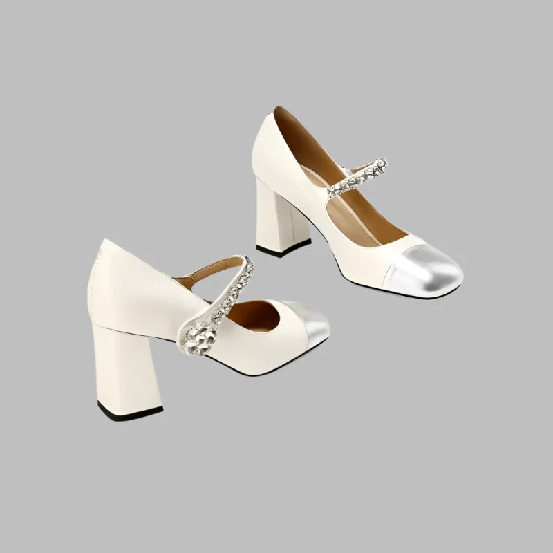Square Head Diamond Chunky Heels Mary Jane Shoes