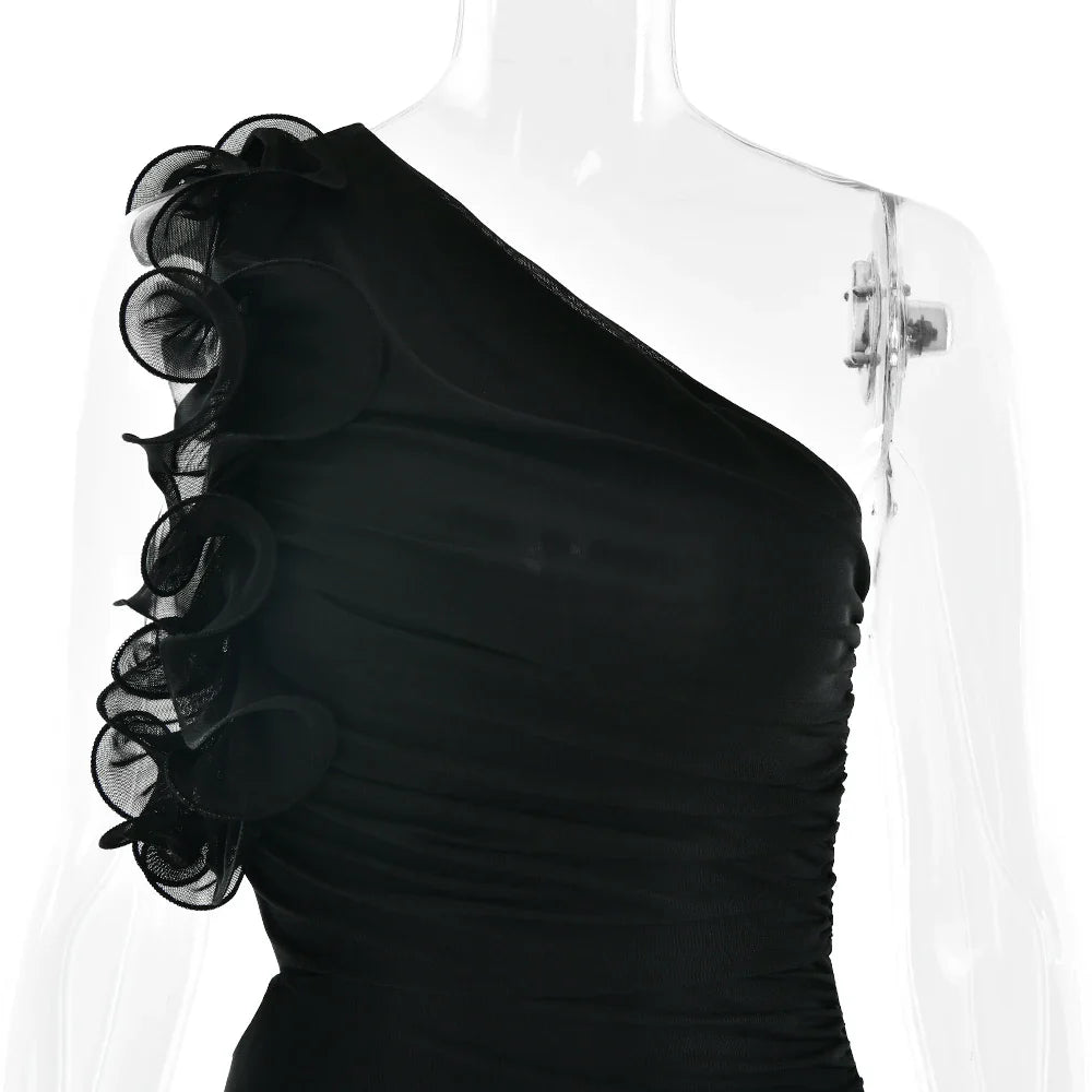 One Shoulder Ruffles Women Maxi Dress