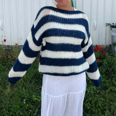 Striped Loose Fit Knitted Long Sleeve Sweater