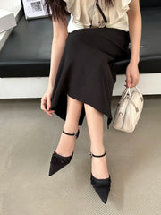 Satin Pointed Toe Buckle Strap Women's Pumps