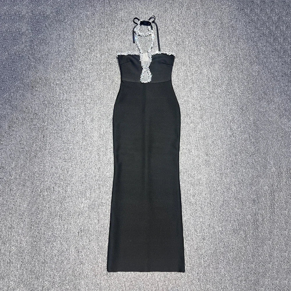 Black Diamond Strapless Maxi Bandage Dress