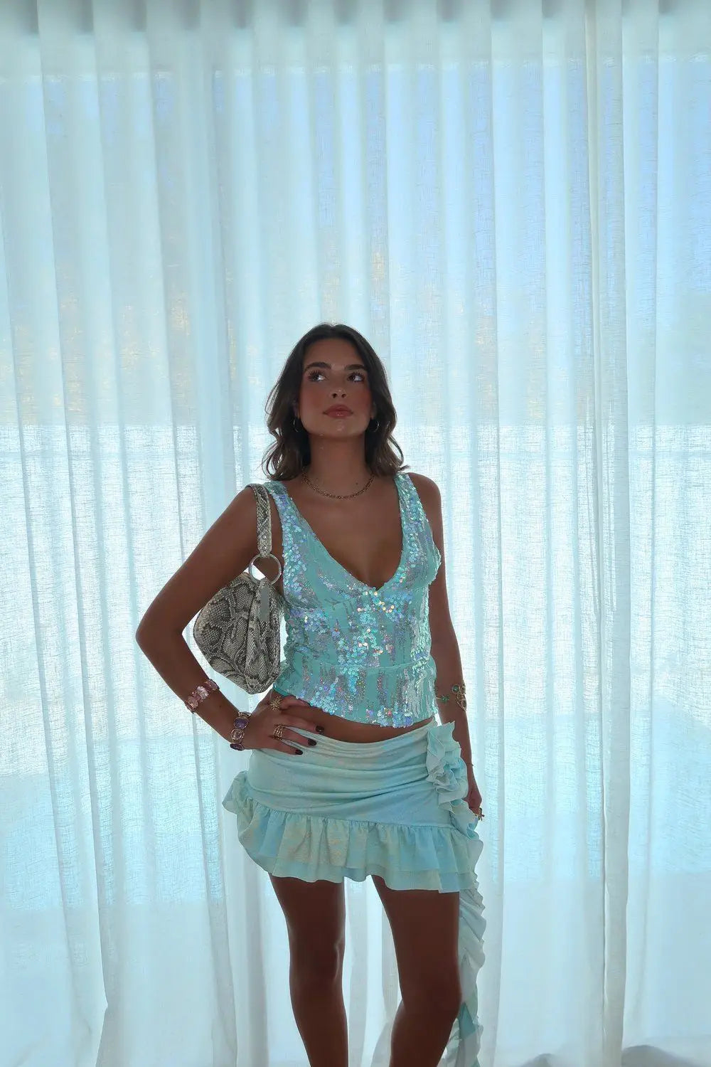 Solid Sequin Sleeveless Off Shoulder Backless Top