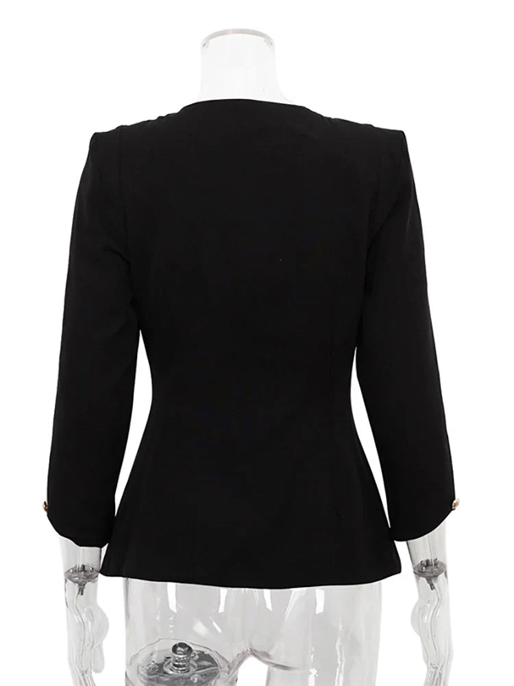 Square Collar Black Long Sleeve Jacket