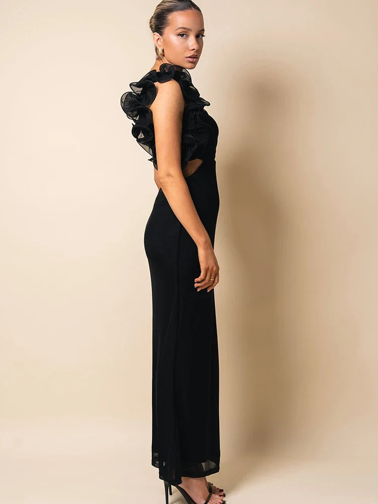 One Shoulder Ruffles Women Maxi Dress