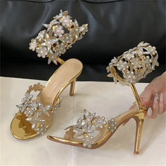 Flower Crystal Rhinestone Ankle Strap Banquet Shoes