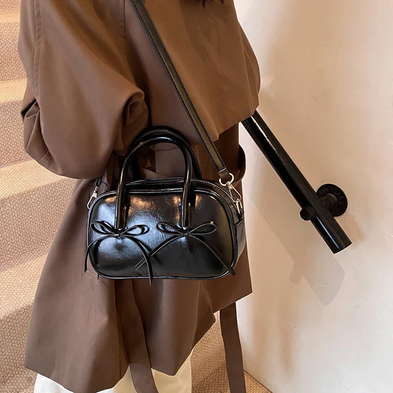 Bow Design Box Top-handle Crossbody Bag