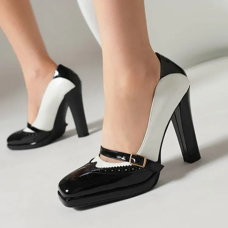 Square head Shallow mouth Thick heel Shoes