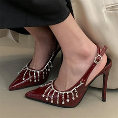Crystal Tassel Buckle Strap Thin High Heels Shoes