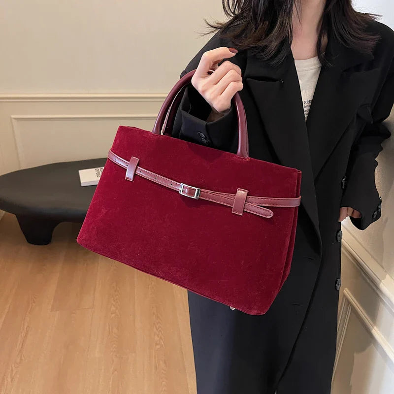 Retro Velvet Leather Tote Bags For Women