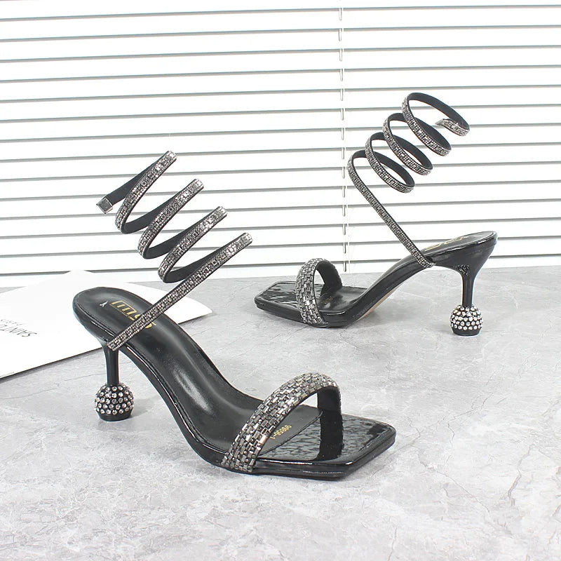 Snake Pattern Thin High Heeled Sandals