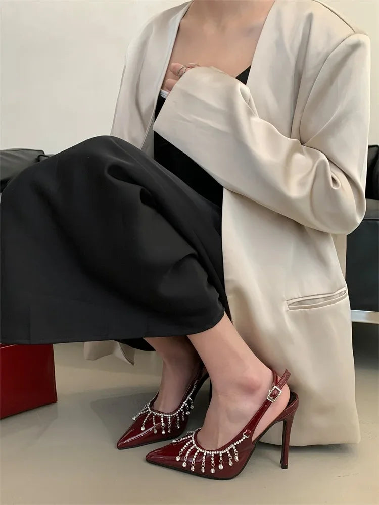 Crystal Tassel Buckle Strap Thin High Heels Shoes