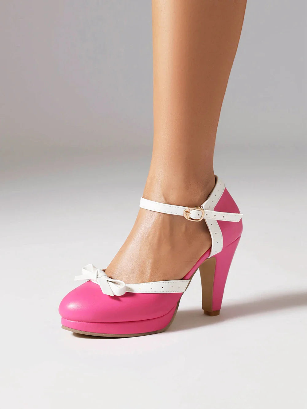 Pumps Sweet Bowtie Chunky High Heel Shoes