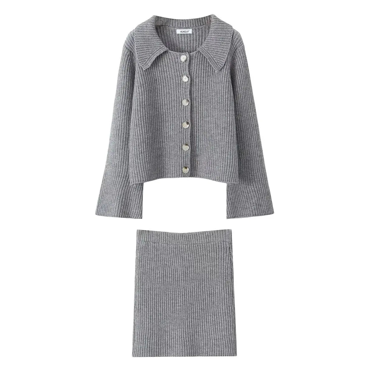 Lapel Cardigan Elastic Waist Mini Skirt Suits