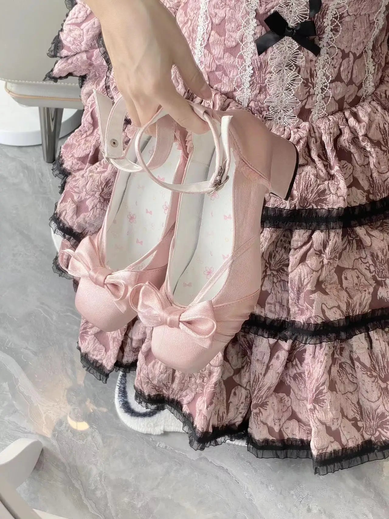 Square Toe Low Heel Satin Mary Jane Shoes