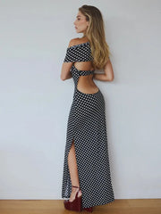 Black Polka Dot Off-shoulder Maxi Dress