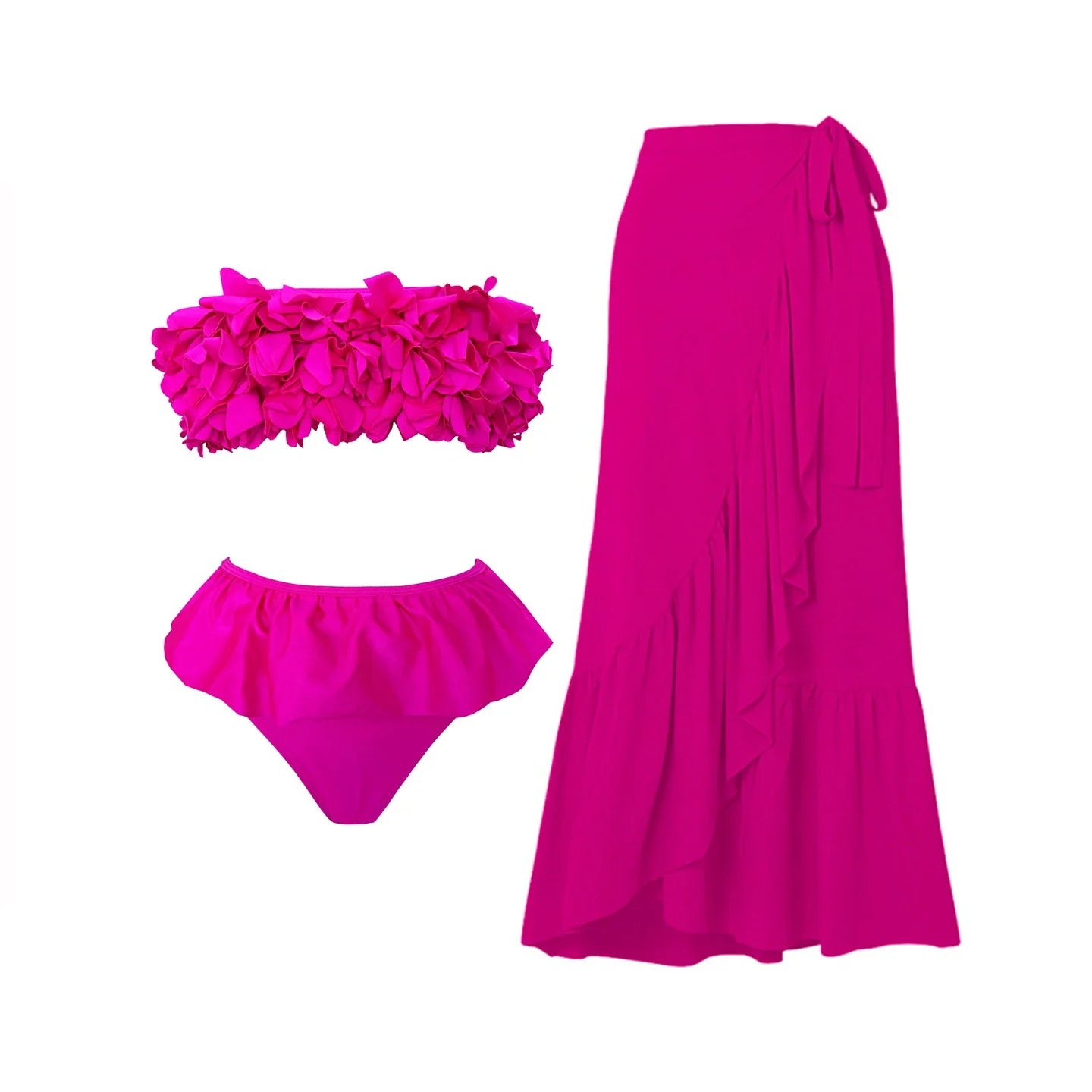 Flower Ruffle Push-Up Off-Shoulder Swimwear Set