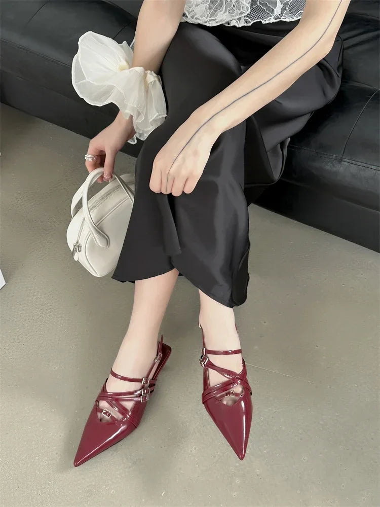 Pumps Slingback Pointed Toe Thin Low Heels Shoes