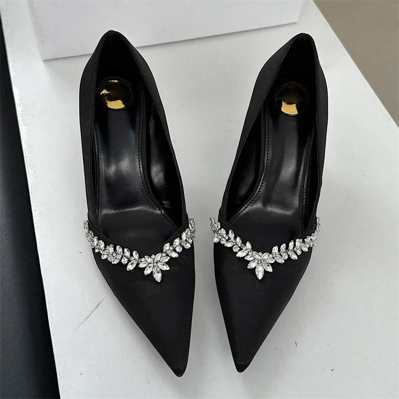 Crystal Pumps Pointed Toe Low-Heeled Shoes