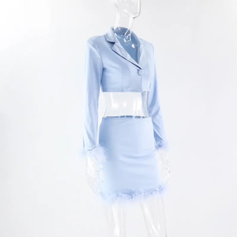 Long Sleeves Top High Waist Mini Skirts Suits