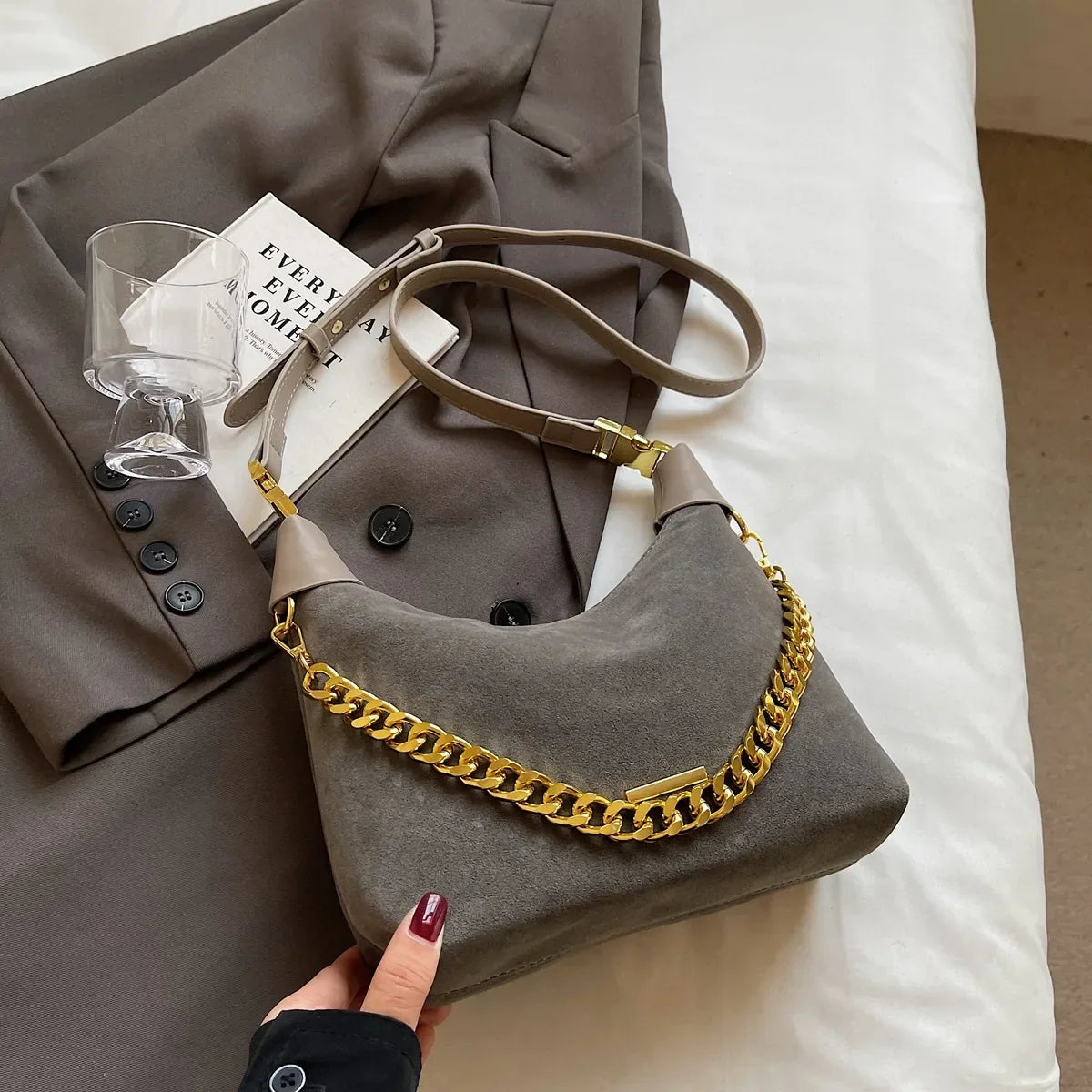 Small Faux Suede Chain Handbags