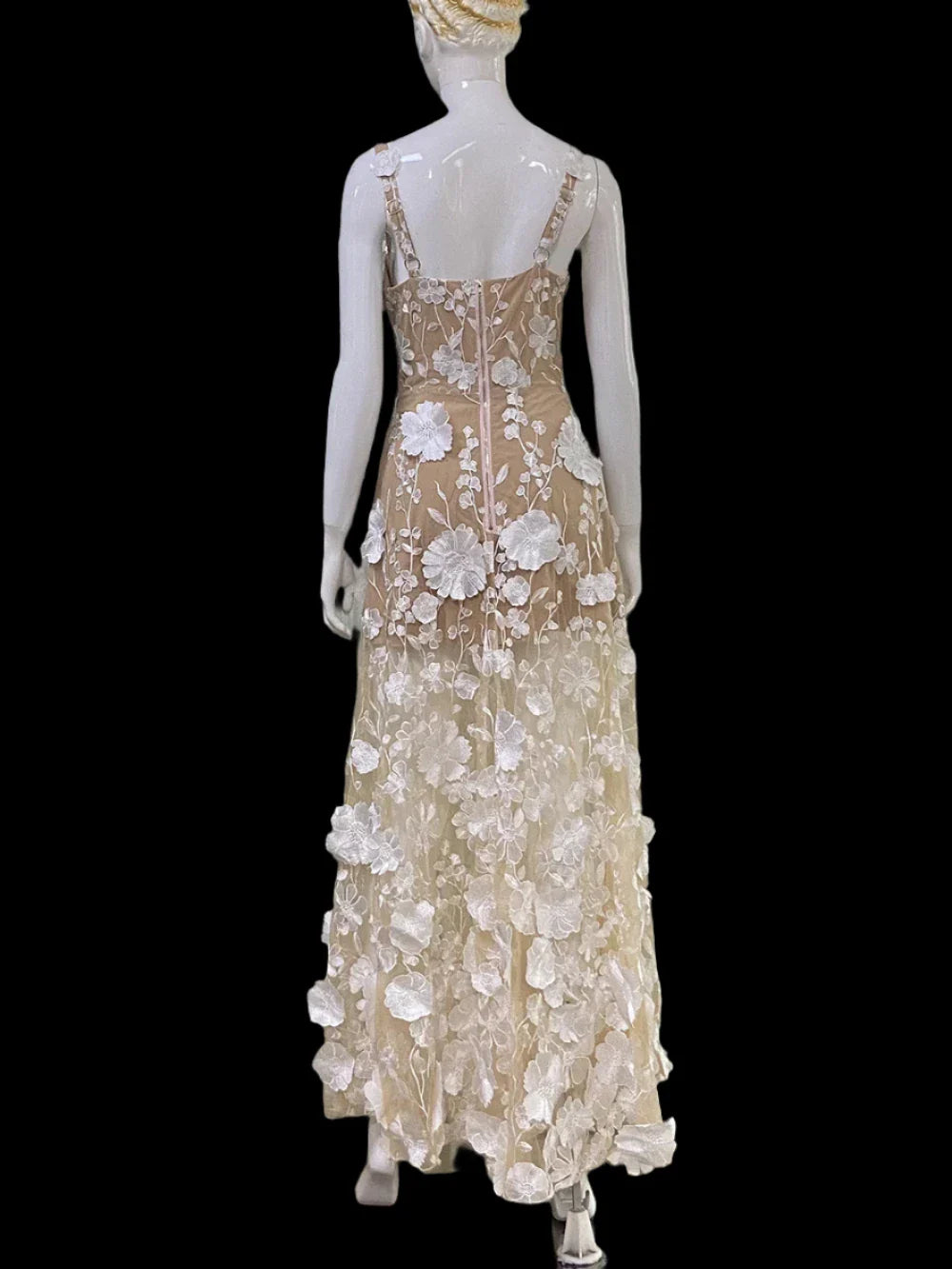 Floral Embroidered Mesh Maxi Dress