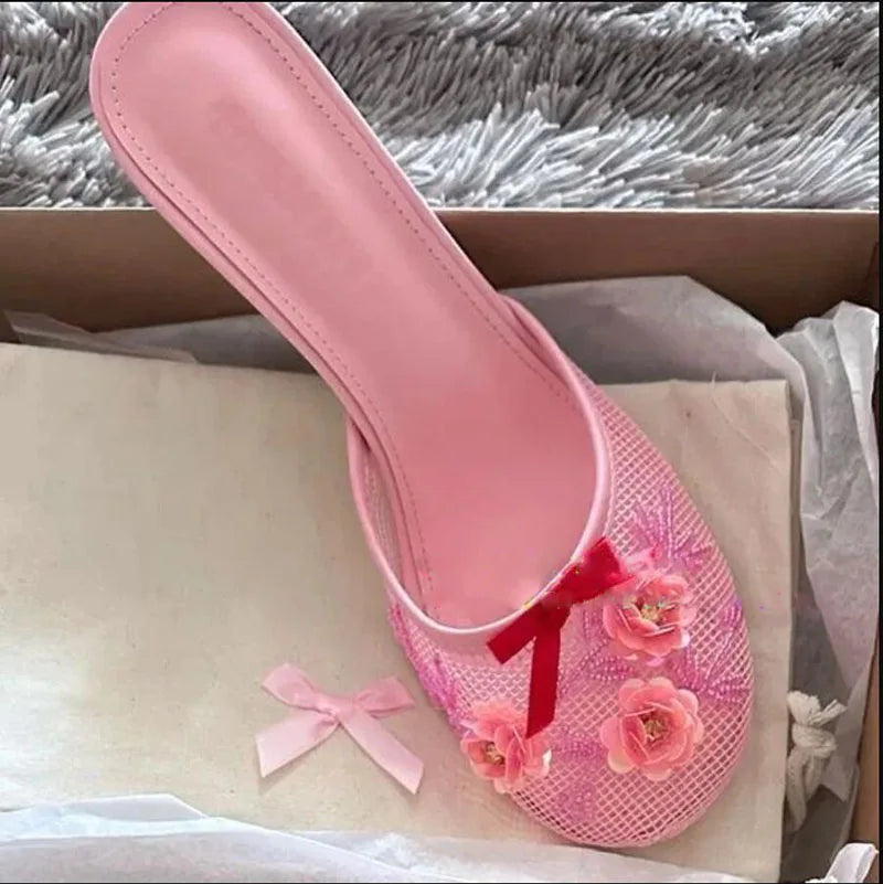 Mesh Thin heel Slip on Sandals