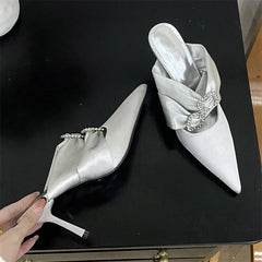 Satin Narrow Band Buckle Women's Slippers Pumps