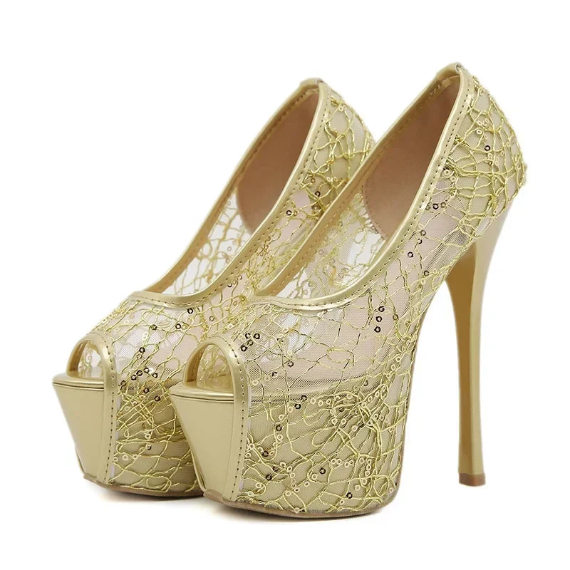 Lace Mesh High Stiletto Heels Stripper Shoes