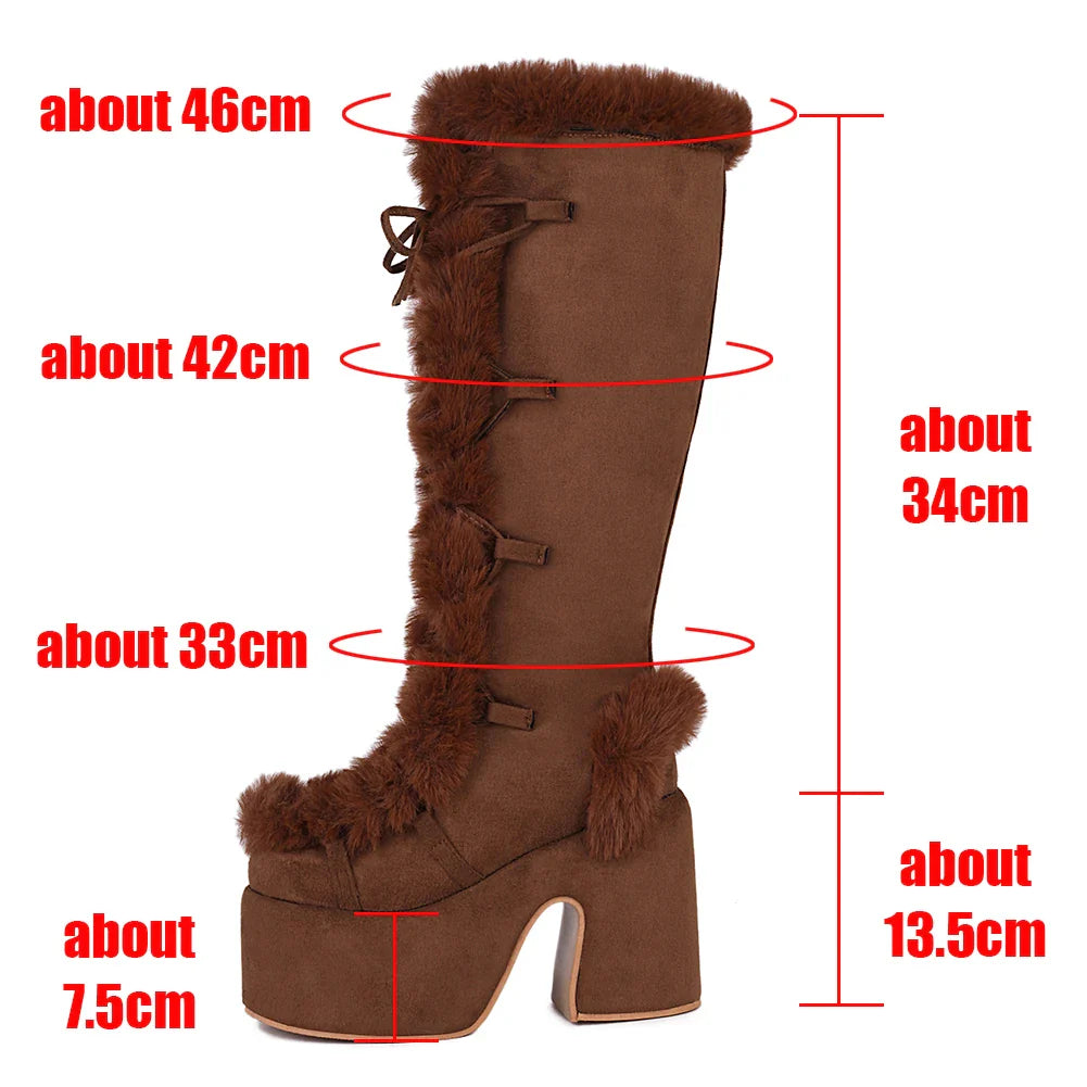 Zip Faux Fur Chunky High Heeled Boots