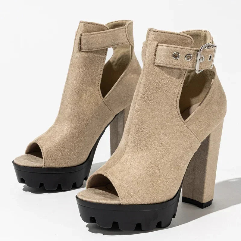 Buckle Strap Platform Square High Heel Shoes
