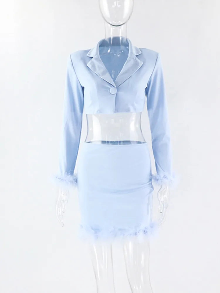 Long Sleeves Top High Waist Mini Skirts Suits