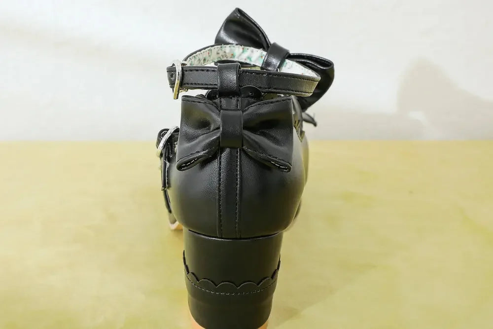 Bows Cross Strap Block Heel Mary Jane Pumps