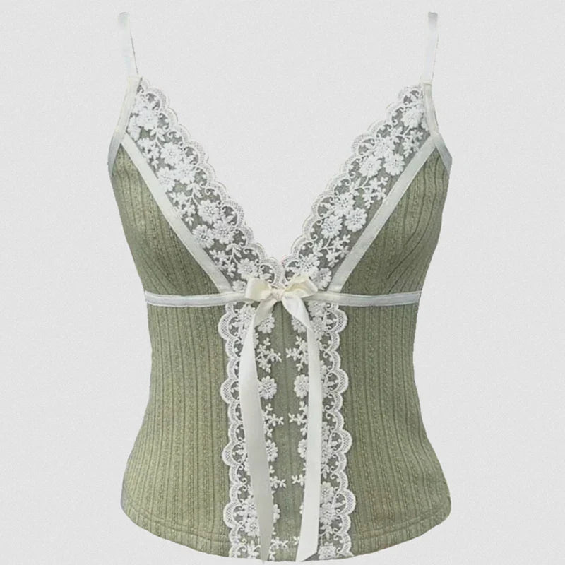 Ribbon Bow Lace Trim Camisole Tops